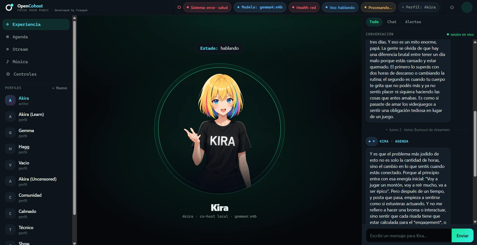Captura de OpenCohost en Tauri con la interfaz principal de la aplicación