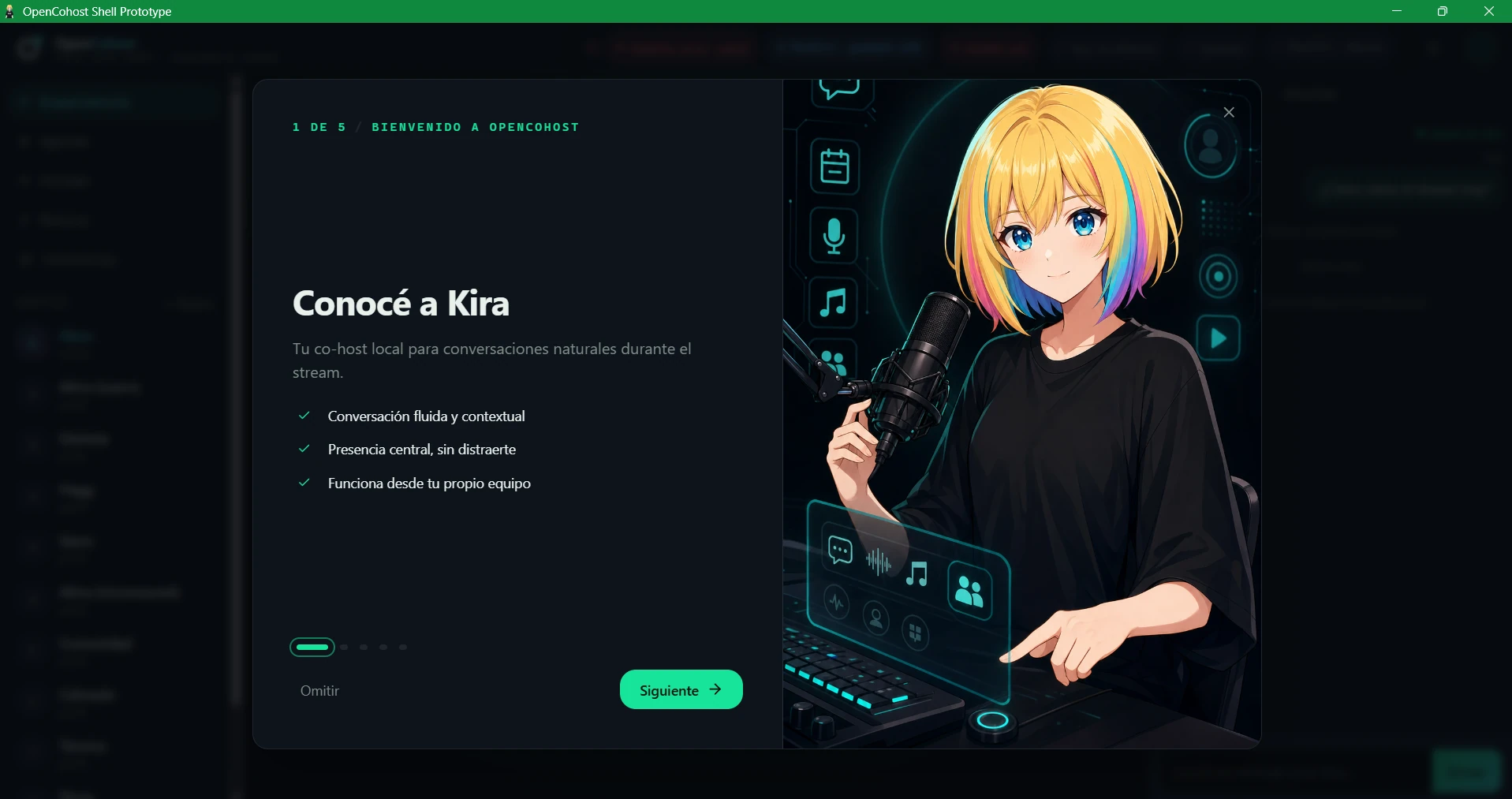 Captura de la pantalla de bienvenida de OpenCohost en Tauri